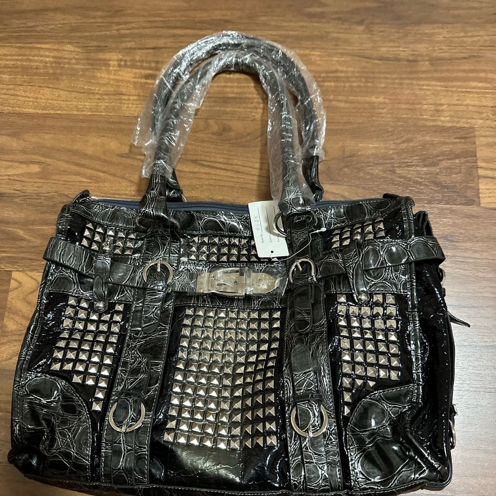 Elegant and Fashionable Black Studded Shoulder Bag from Spain— Gift for Mom